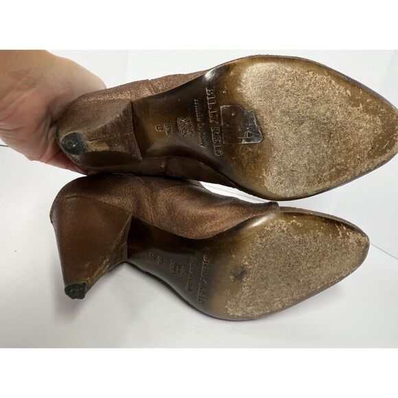 Billy Reid Womens Leather Ankle Boot Metallic Bronze Booties Zip Cone Heel 8.5 B - Picture 15 of 16